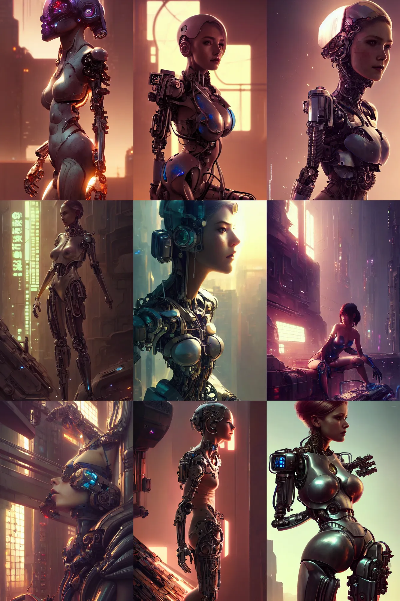 Prompt: broken beautiful female android!, mechanical, intricate detailed environment, photorealistic!, octane render, digital illustration, concept art, cinematic lighting, art, cinematic, cgsociety, hyper realism, cyberpunk 8 k. by artgerm and maciej kuciara and moebius and and rossdraws and greg rutkowski and alphonse mucha