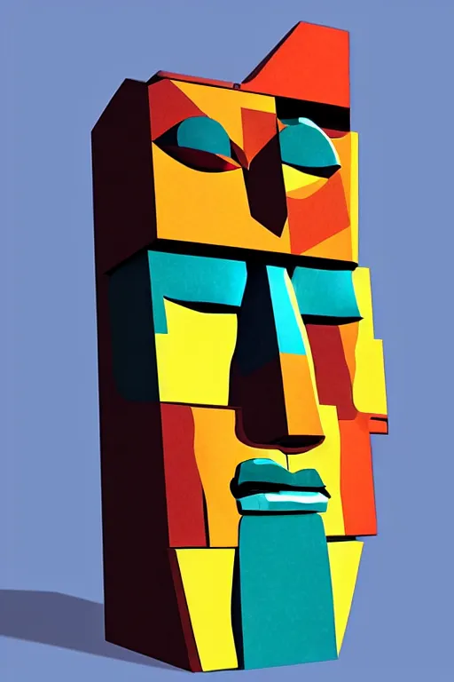 Image similar to cubist moai statue cutout digital illustration cartoon colorful beeple