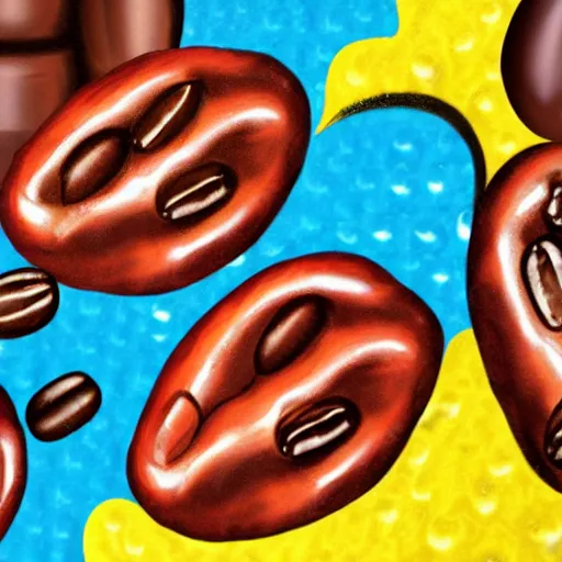 Image similar to cheesy pop art of coffee beans, extreme detail