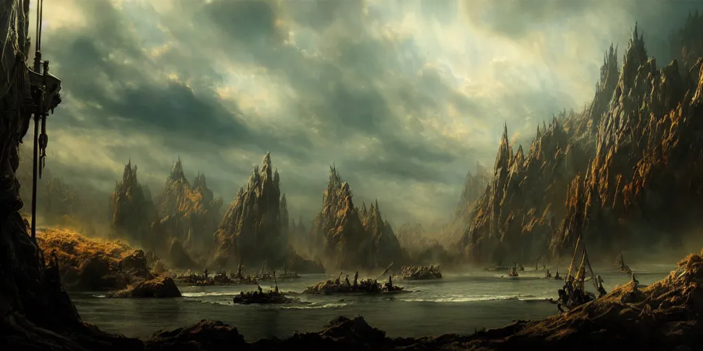 Prompt: painting by weta workshop, 4 k, beautiful, cinematic dramatic atmosphere, matte painting