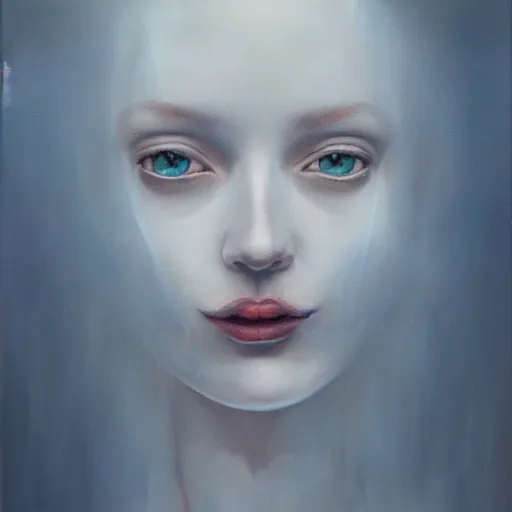 Image similar to ghostly beautiful female portrait in detail in oil paint in white by james jean,