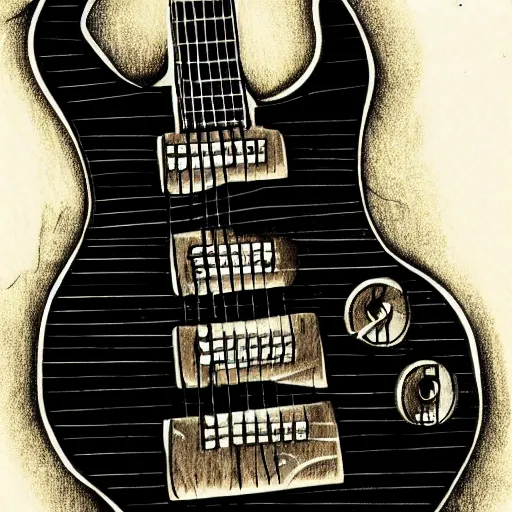 Prompt: sketch of a prototype concept design electric guitar, blade runner style,