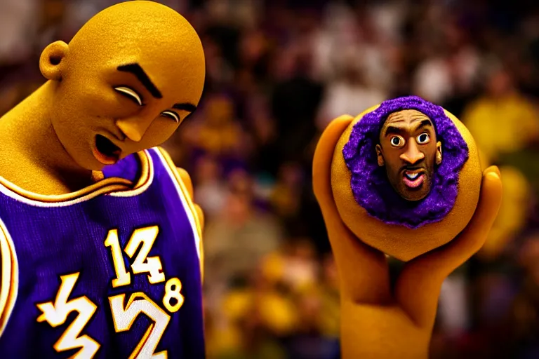 Image similar to cinematic screenshot portrait of a stop motion claymation film about a wacky adventure starring kobe bryant, shallow depth of field, 1 8 mm, f 1. 8