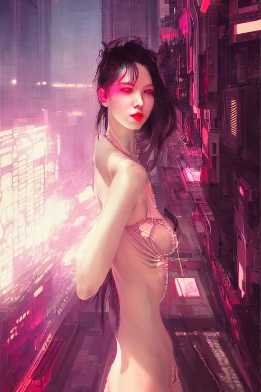 Image similar to portrait futuristic Devil Girl, in future cyberpunk tokyo rooftop , ssci-fi, fantasy, intricate, very very beautiful, elegant, human anatomy, neon light, highly detailed, digital painting, artstation, concept art, smooth, sharp focus, illustration, art by tian zi and WLOP and alphonse mucha