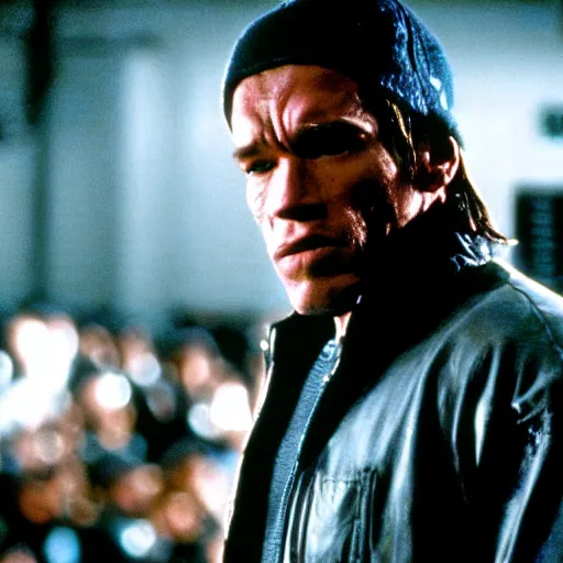 Image similar to cinematic still of arnold schwarzenegger in 8 mile ( 2 0 0 2 ), blueray