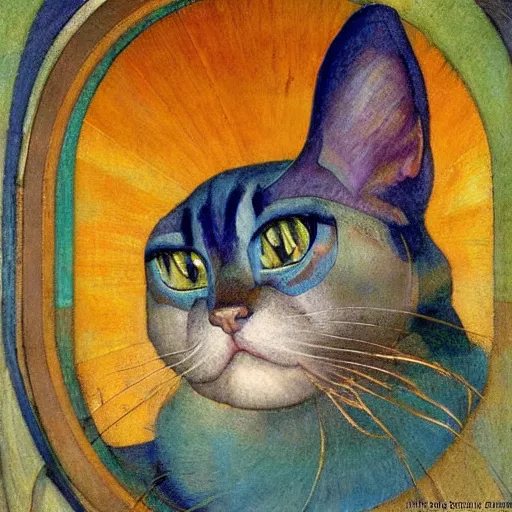 Image similar to masterpiece painting of a mechanical cloisonne cat head, by annie swynnerton and diego rivera and nicholas roerich and jean delville and janet fish, symbolist, dramatic lighting, god rays, art brut, rich colors, smooth, sharp focus, extremely detailed, adolf wolfli and ( donato giancola and bilibin )