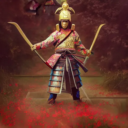 Prompt: samurai, cherry blosdom, japanese temple, digital art, irina french, heraldo ortega, mandy jurgens, golden ratio, art canvas, award winning, masterpiece trending on artstation 8 k 1 5 0 mpx