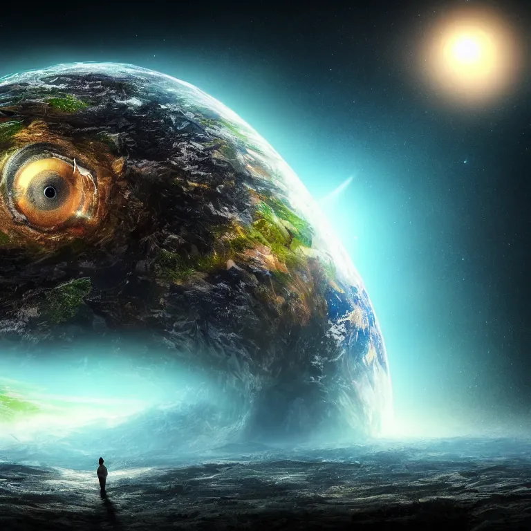 Prompt: planet earth inside someone’s eyeball, fantasy, digital art, 8k resolution, artstation