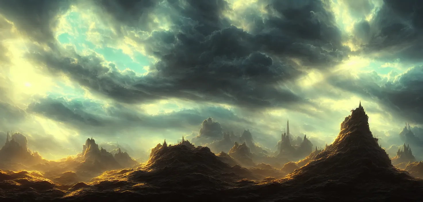 Image similar to surrealism, cinematic view, epic sky, detailed, concept art, low angle, high detail, warm lighting, volumetric, godrays, vivid, beautiful, trending on artstation