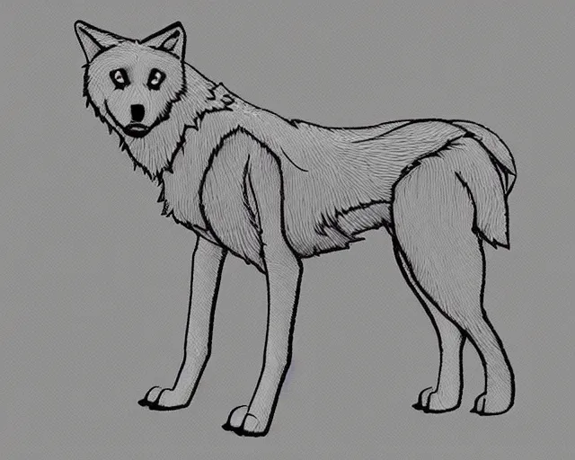 Image similar to professional digital art of a full-body outline of a wolf, very simple, no color, high quality, HD, 8K,