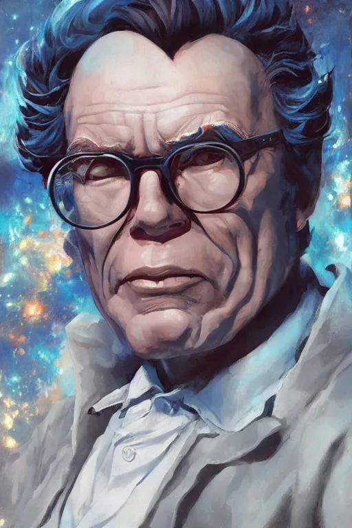 Image similar to portrait of isaac asimov by artgerm and Craig Mullins, James Jean, Andrey Ryabovichev, Mark Simonetti and Peter Morbacher 16k