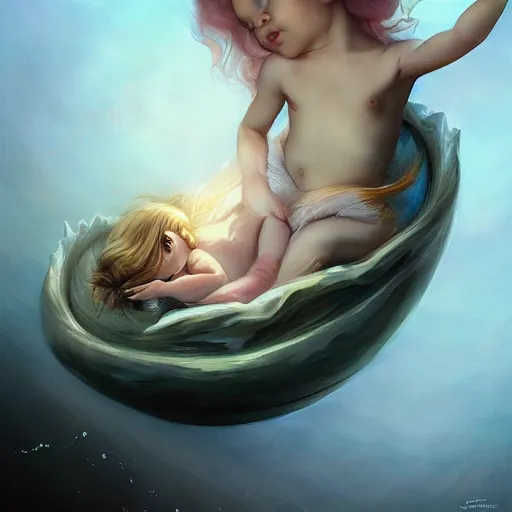 Image similar to a baby mermaid sleeping in an egg, ultrarealistic, dramatic lighting, high details, 4 k, 8 k, best, accurate, trending on artstation, artstation, photorealism, ultrarealistic, digital painting, style of peter mohrbacher, caravaggio, boris vallejo