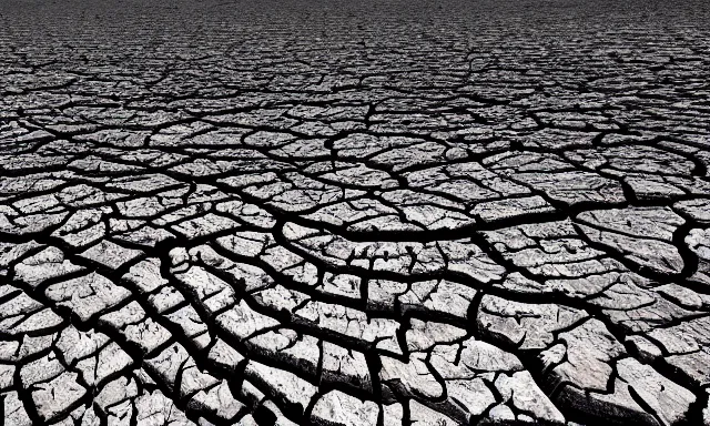 Image similar to panorama of big raindrops flying upwards into the perfect cloudless blue sky from a dried up river in a desolate land, dead trees, blue sky, hot and sunny highly-detailed, elegant, dramatic lighting, artstation, 4k, cinematic landscape, photograph by National Geographic