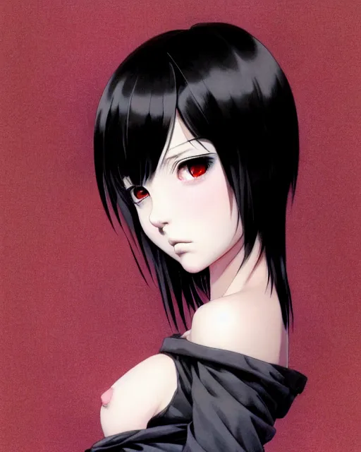 Image similar to portrait Anime goth girl, cute-fine-face, black-hair pretty face, realistic shaded Perfect face, fine details. Anime. realistic shaded lighting by Ilya Kuvshinov katsuhiro otomo ghost-in-the-shell, magali villeneuve, artgerm, rutkowski, WLOP Jeremy Lipkin and Giuseppe Dangelico Pino and Michael Garmash and Rob Rey