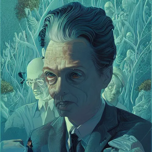 Image similar to poster artwork by Michael Whelan and Tomer Hanuka, Karol Bak of collective satori, from scene from Twin Peaks, clean, simple illustration, nostalgic, domestic, full of details