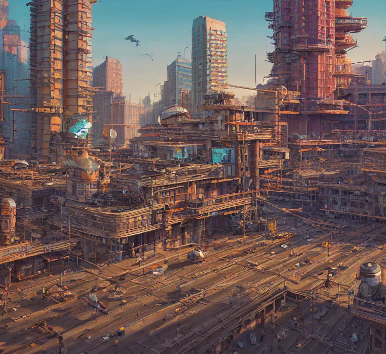 Image similar to hyperrealism photography hyperrealism concept art of highly detailed beavers builders that building highly detailed futuristic ( cyberpunk ) city by wes anderson and hasui kawase and scott listfield sci - fi style hyperrealism rendered in blender and octane render volumetric natural light