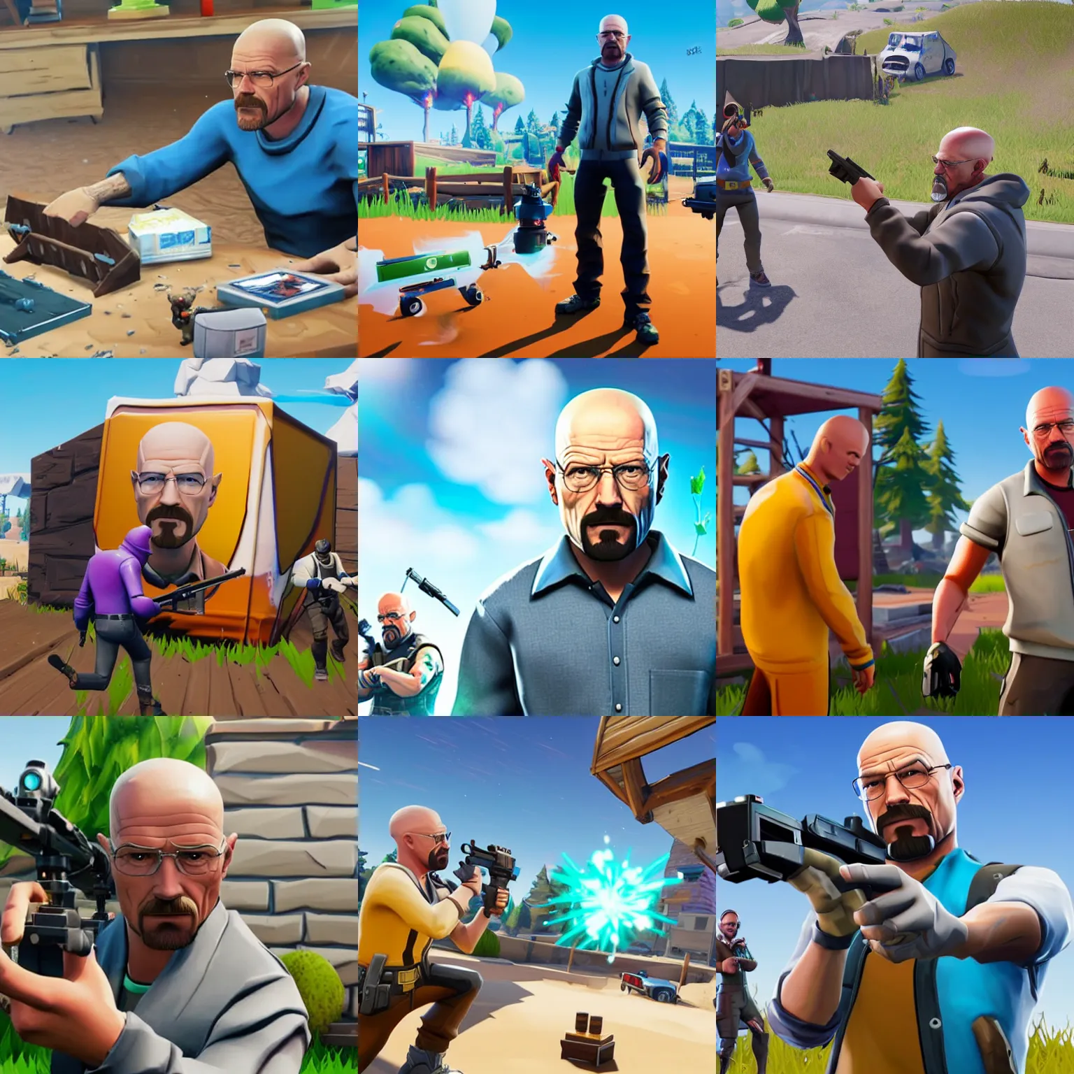 Prompt: walter white playing fortnite