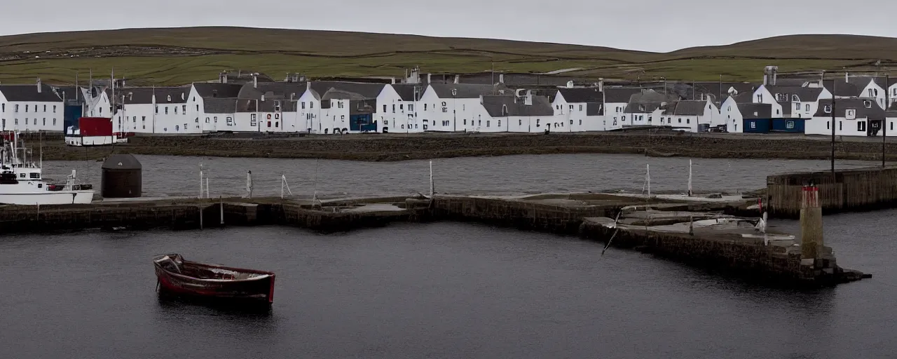 Prompt: the harbour at Stromness orkney, from There will be Blood (2007), cinematic,