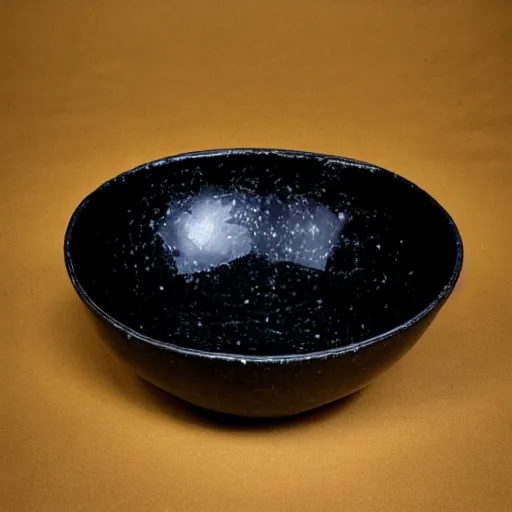 Prompt: a beautiful black bowl with cracked kintsugi style