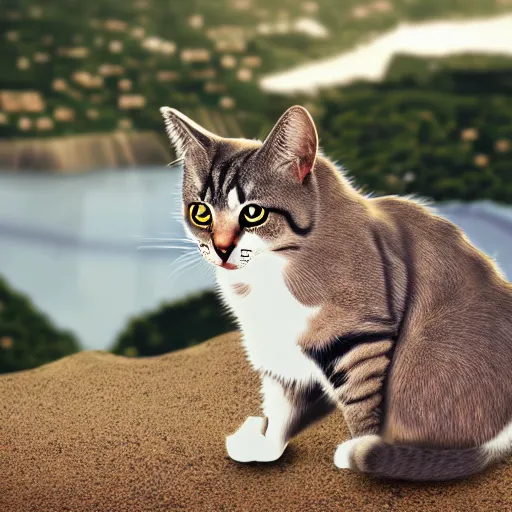 Image similar to a cat on punta larici, photorealistic