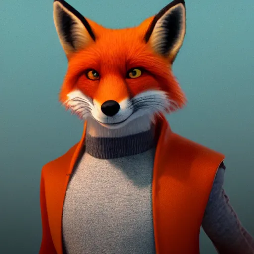 Image similar to [ red fox, in the style of pixar, character art, movie still