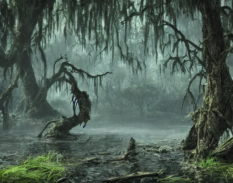 Prompt: swamp monster, realistic, beautiful texture, beautiful graphics, fantasy artwork, very beautiful scenery, hd, hdr, ue 5, ue 6, unreal engine 5, cinematic 4 k wallpaper, 8 k, ultra detailed