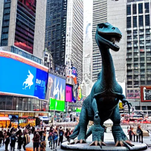 Image similar to a statue of dinosaur placed at time square