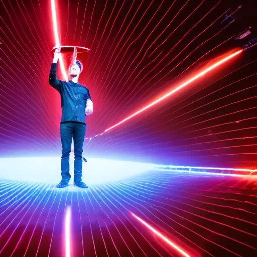 Image similar to man standing on tesla coil, photo, detailed, 4 k