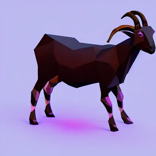 Prompt: low poly illustration of a goat, volumetric lighting, sharp edges, cartoony, detailed