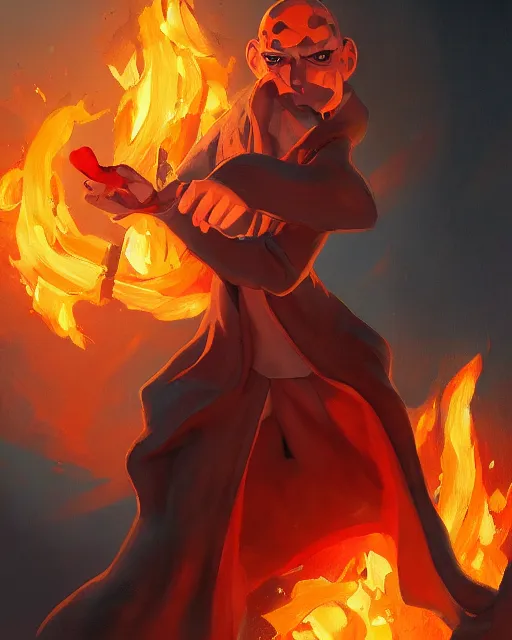 Image similar to [ squidward ] wearing fire nation clothing and practicing firebending outside at susnset, oil painting, highly [ detailed ], intricate, hd, sharp focus, photorealistic, by moebius and greg rutkowski and rossdraws, trending on artstation, trending on cgsociety, realistic shading and lighting