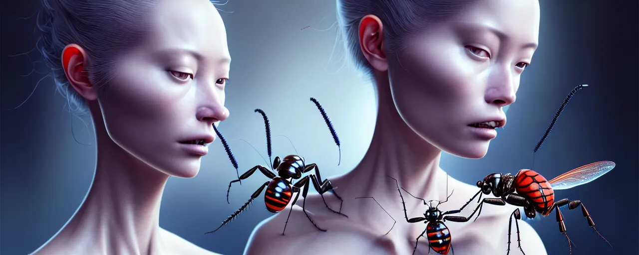 Image similar to hyperrealistic photography of a gorgeous female scientist constructing an insect - making machine in the style of jin kagetsu, james jean, chris cunningham, hans bellmer and wlop, highly detailed, face symmetry, masterpiece, award - winning, sharp focus, intricate concept art, ambient lighting, 8 k, artstation