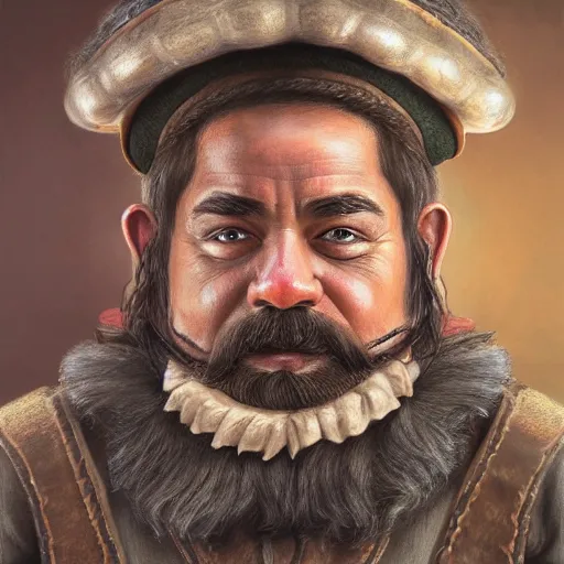 Prompt: Intricate five star Dwarf Tavern Keeper portrait by Monica Lee, Colored pencil on paper, high detail, skin texture, photo realistic, hyperrealism,matte finish, high contrast, 3d depth, masterpiece, vivid colors, artstationhd