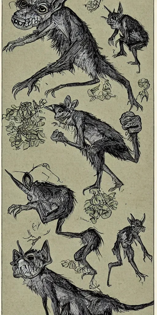 Image similar to field guide page with an illustration of a goblin