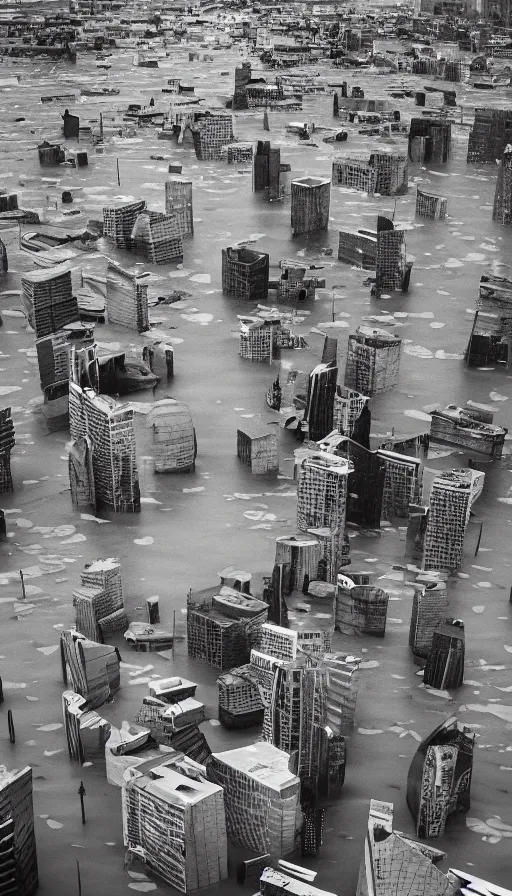 Prompt: pentax photograph of a flooded city designed by frank gehry. very beautiful and epic!!