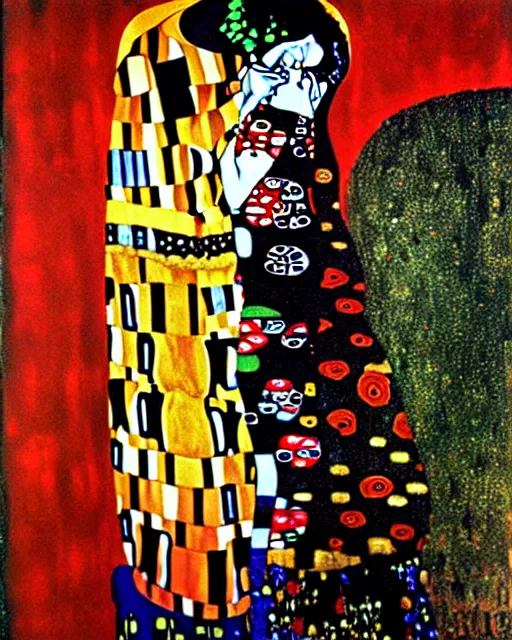 Prompt: red green and black painting by gustav klimt