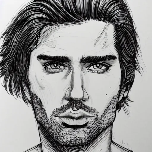 Image similar to a micron pen drawing of fabio, detailed