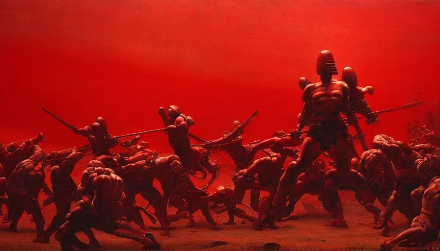 Image similar to only with red, a lightly armored gladiator in a crowded roman amphitheatre, crowd cheering, in the style of beksinski and edward hopper and rodcenko and yue minjun and cory loftis, intricate and epic composition, red by caravaggio, highly detailed, masterpiece, red light, artstation, art nouveau