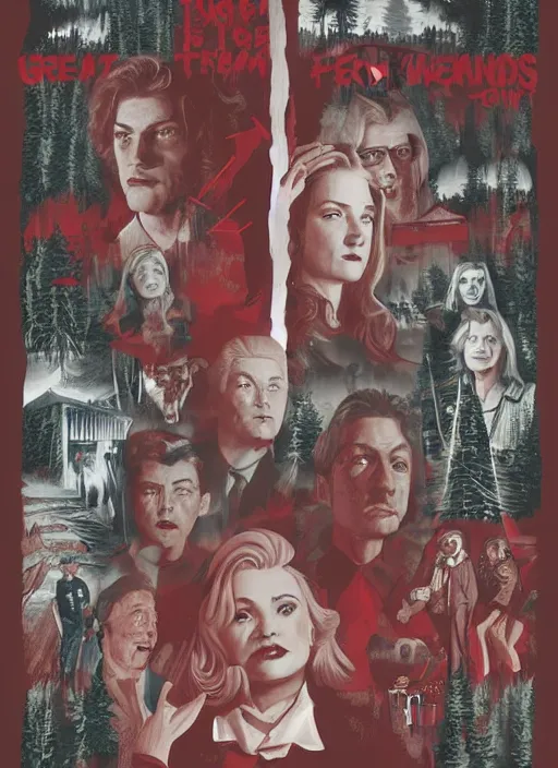 Image similar to twin peaks movie poster art by greg ruth