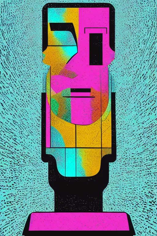 Image similar to abstract moai statue geometric cutout digital illustration cartoon colorful beeple