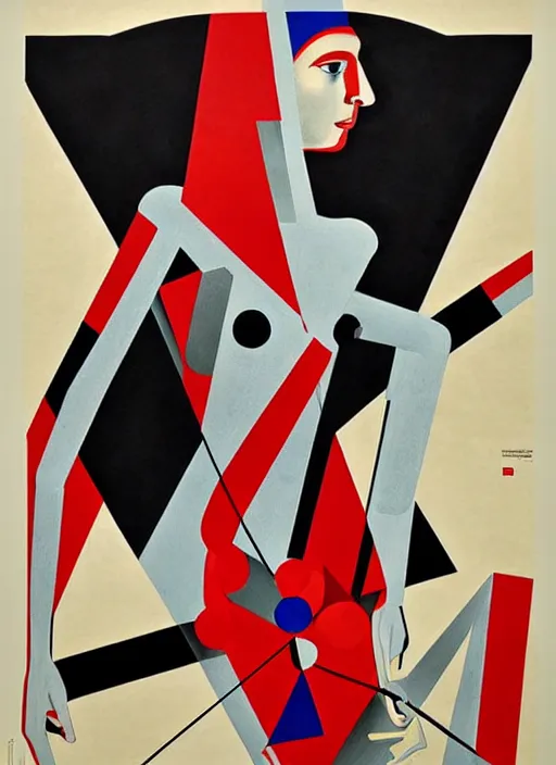 Image similar to constructivism monumental graphic super flat style figurative detailed portrait by avant garde painter and leon bakst, illusion surreal art, highly conceptual figurative art, intricate detailed illustration drawing, controversial poster art, geometrical drawings, no blur