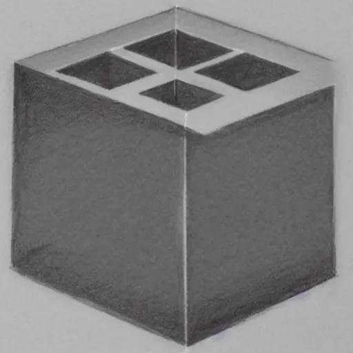 Image similar to An educational artist's demonstration of a single simple cube drawn in two point perspective. Sketch.