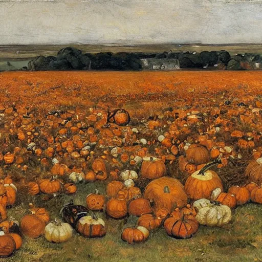 Image similar to a field of rotting pumpkins, by Sir James Guthrie, hyperrealism