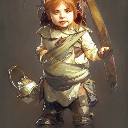 Image similar to a little cute angry dwarf. beautiful painting by artgerm and greg rutkowski and alphonse mucha