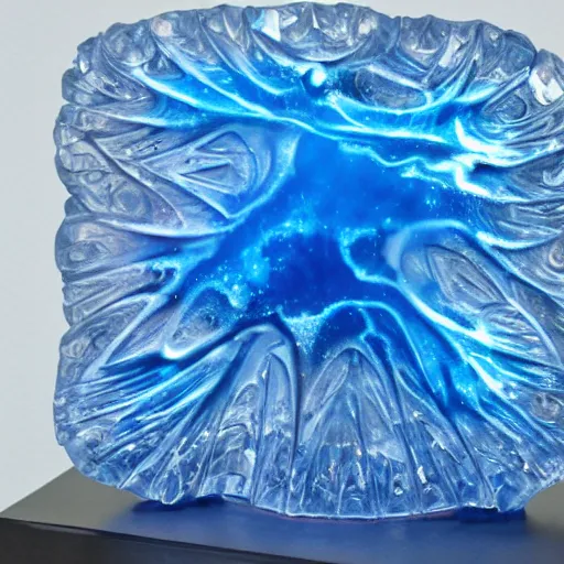 Image similar to abstract carved crystal sculpture of a nebula made of blue ice