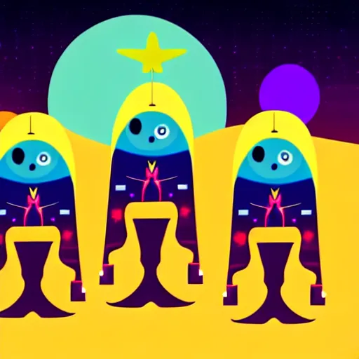 Prompt: anthropomorphic horse aliens partying on mars, style by kurzgesagt