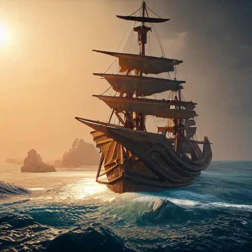 Image similar to ancient ship battle, highly detailed, photorealistic portrait, bright studio setting, studio lighting, crisp quality and light reflections, unreal engine 5 quality render