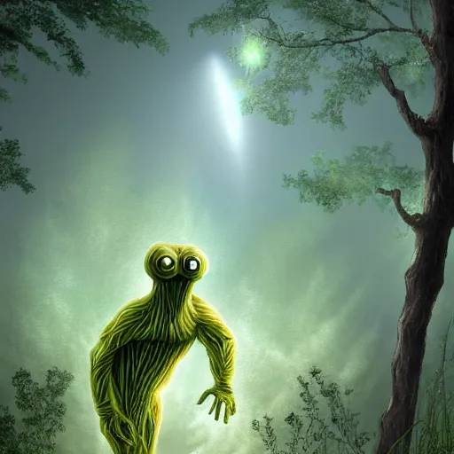 Image similar to creature from another planet in its natural environment. beautiful light and background with vegetation. beautiful detailed digital painting by lurid. ( 2 0 2 2 )