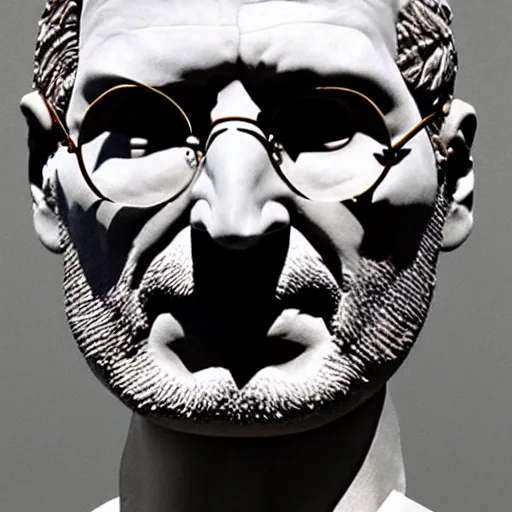 Prompt: Steve Jobs sculpture, roman, Greek, marble