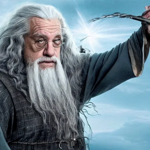 Prompt: danny devito starring as gandalf the white in the 2 0 2 4 lord of the rings movie, full body, hyper realistic, high quality, wide angle