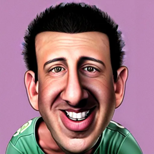 Image similar to a realistic, accurate caricature drawing of adam sandler